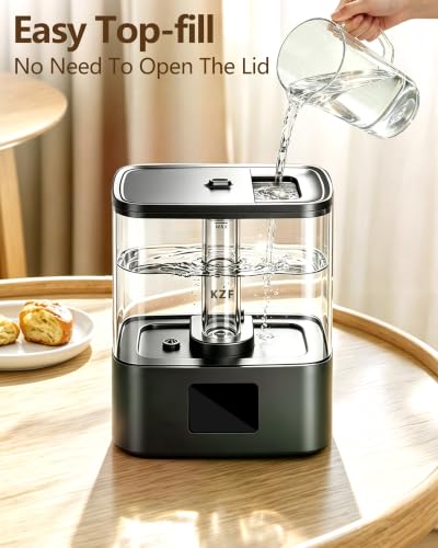 KZF 4L Top Fill Humidifiers for Bedroom & 40H Runtime - Cool Mist Humidifier, 3 Mist Levels, 8H Timer, Essential Oil Tray, Humidity Display, Quiet for Baby, Plants, Large Room (Black, 4L) - color: Black