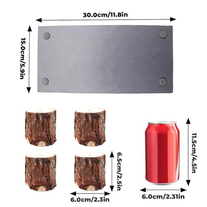 Bearded Dragon Basking Platform, Slate Rocks for Reptiles with Wooden Pile, Leopard Gecko Hides and Caves, Reptile Tank Accessories for Bearded Dragons, Geckos, Ball Pythons, Tortoise (Black, Small) - size: Small