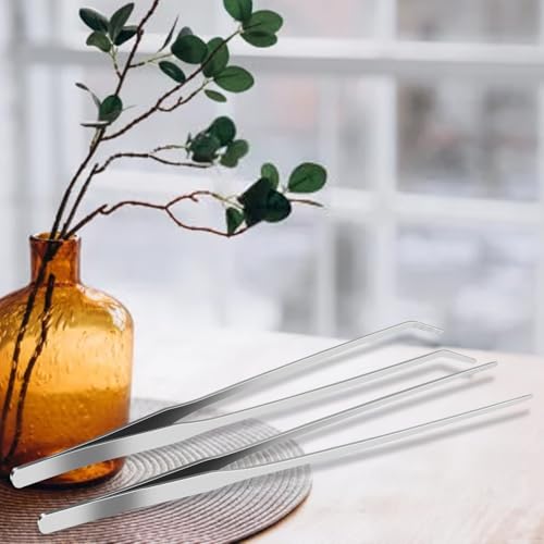 2pc-10.6"Aquarium Tweezers,Stainless Steel Straight and Curved Tweezers Set,Long Handle Reptile Feeding Tongs for Lizards, Bearded Dragon Snake Tank Accessories (Silver) - color: Silver