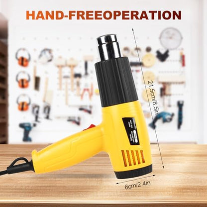 Heat Gun 1600W, Handed Hot Air Gun with 4 Nozzles for Crafting | Fast Heating 122℉-1202℉, 4.26FT Ultra-Long Cable Heat Gun for Crafts, Shrinking Wrapping PVC, Stripping Paint (Yellow)