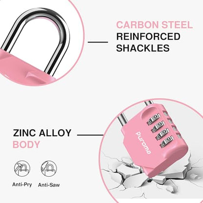 Puroma 1 Pack Combination Lock Locker 4 Digits Combo Padlock Gym Rose Pink | For School Gate Fence Toolbox Hasp Storage, Outdoor, Resettable, Weatherproof, Side Window, Crack Cut Resist, Hardened Steel - color: Rose Pink