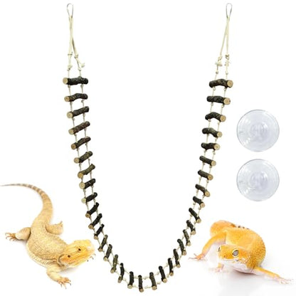 VCEPJH Long Reptile Ladder Bridge 59 in Bearded Dragon Hanging Wooden Climbing Bridge for Terrarium Leopard Gecko Tank Accessories Toys Suit for Lizard, Ball Pythons, Tree Frog, Snake - size: XL-59in