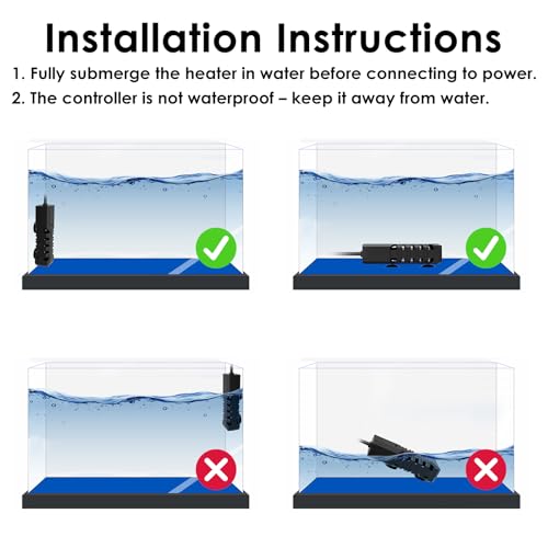 100W Aquarium Heater, Adjustable Fish Tank Heater, with Digital Display, Overheat Protection & Dry Run Protection, for 10-20 Gallon Water - size: For 10-20 Gal