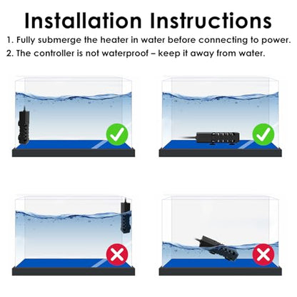 100W Aquarium Heater, Adjustable Fish Tank Heater, with Digital Display, Overheat Protection & Dry Run Protection, for 10-20 Gallon Water - size: For 10-20 Gal