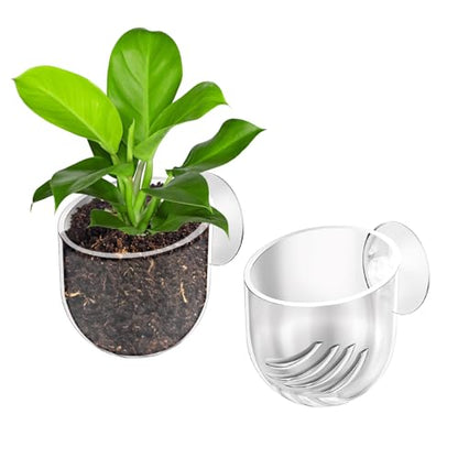 2Pcs Fish Tank Plant Holder Aquarium Plant Pot Suction Cup Planters | Water Plant Holder for Aquarium Suction Pot Clear Acrylic Aquatic Planter Aquarium Plants Cup for Fish Tank Decorations