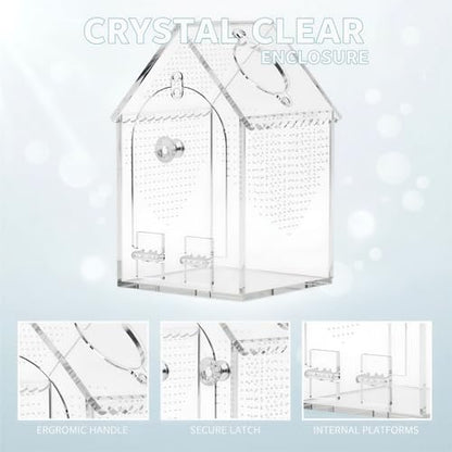 Transparent Acrylic Small Animal Breeding Box, House Shaped Reptile Feeding Enclosure, Front Opening, Locking Latch, Waterproof, for Jumping Spider Terrarium, Small Lizards, Beetle