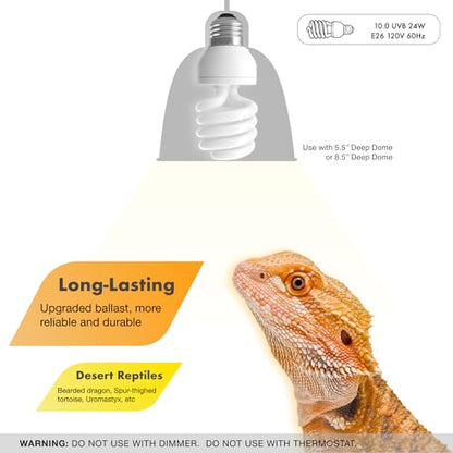 UVB Reptile Light, 2-Pack 10.0 24W UVB Bulbs, UVA UVB Reptile Light Bulb Lamp for Bearded Dragon, Tortoise, UV Bulbs for Desert Reptiles Tank Accessories