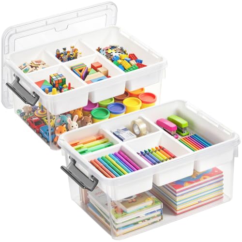 Citylife 17QT 2Packs Clear Craft Organizers and Storage Box with Tray | Stackable Art Supply Organizer Storage Bins with Lids for Beads, Markers, Sewing, Tools, Playdoh, Coloring Books, Made in USA - size: 17 Qt- 2 Pack