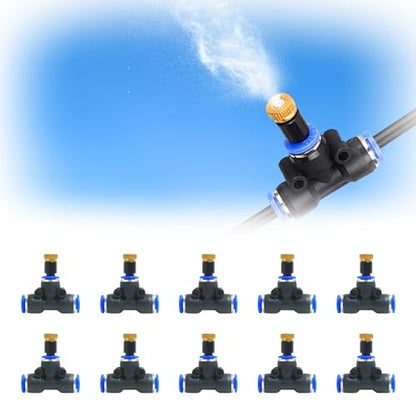 POCKET PANDA Mister Nozzle Replacement Kit, 10 Pcs Outside Brass Mist Nozzles & Tees for 1/4'' Hose, Outdoor Water Misting Cooling System Sprinkler Parts for Patio,Backyard,Garden,Greenhouse,Umbrella - color: Black