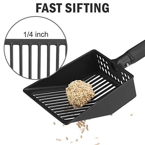 PUPTECK Metal Cat Litter Scoop Adjustable Long Handle Stainless Steel | Fast Sifting Chicken Poop Scooper Coop Accessories, Heavy Duty & Non-Stick Kitty Litter Sifter with Deep Shovel - size: 21"-40"(Adjust by rotating)