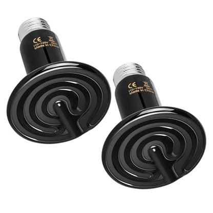 Reptile Heat Lamp 75W Ceramic Heat Emitter, No Light Emitting Heat Bulbs for Amphibian Pet Brooder Coop Incubating Chicken, Lizard Bearded Dragon Turtle Snake Terrarium, 2 Pack - color: 2 Pcs (Black), size: 75 Watts