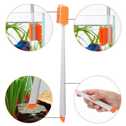 2 Pcs Small Fish Tank Cleaner Brush with Fishing Net, Algae Scraper | Fish Tank Brush Scrubber Sponge Tool, Long Handle, for Cleaning Glass Acrylic Aquariums, Home Kitchen