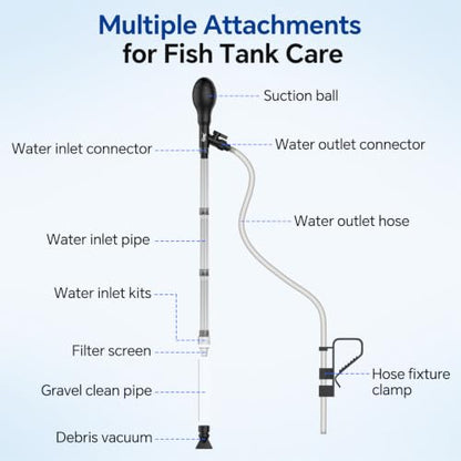 hygger Aquarium Gravel Vacuum Siphon, Adjustable Flow Manual Fish Tank Water Changer for Sand Cleaner with 6.5 Ft Hose, Suction Ball, Aquarium Gravel Cleaner Adjustable Length (Up to 115 Gal Tank) - size: L
