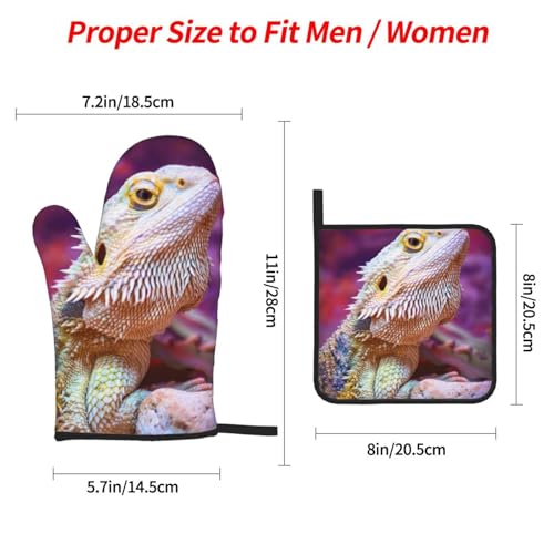 Bearded Dragon Lizards Animal Reptile Camouflage Heat Resistant Oven Mitts and Pot Holders Set of 4-500°f Protection Utensil Pocket for Grilling, Baking, Cooking