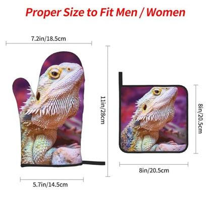 Bearded Dragon Lizards Animal Reptile Camouflage Heat Resistant Oven Mitts and Pot Holders Set of 4-500°f Protection Utensil Pocket for Grilling, Baking, Cooking