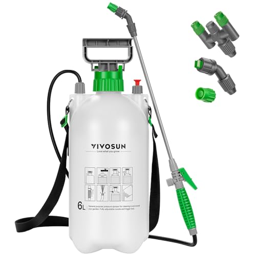 VIVOSUN 1.6 Gal/6L Pump Sprayer, Garden Water Sprayer | for Plants, Weeds & Lawn Care, with 3 Nozzles, 50'' Long Hose & Pressure Relief Valve - size: 1.6 gal