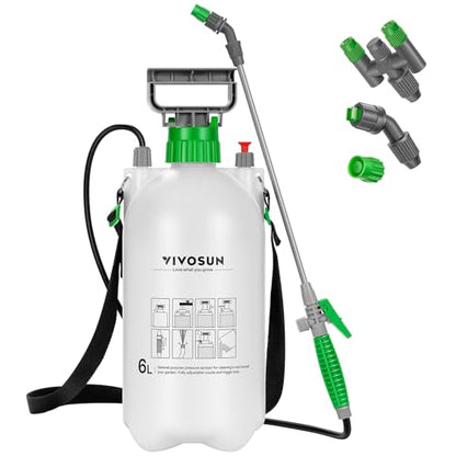 VIVOSUN 1.6 Gal/6L Pump Sprayer, Garden Water Sprayer | for Plants, Weeds & Lawn Care, with 3 Nozzles, 50'' Long Hose & Pressure Relief Valve - size: 1.6 gal