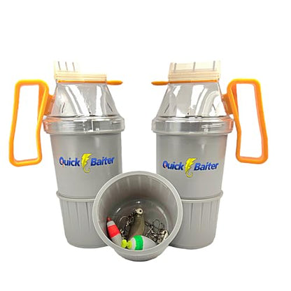 Patented All-In-One Live Bait Fishing Tool, Hands-Free Bait Chamber for Minnows/Worms/Crickets, Bait & Tackle Storage, Clear Lid, Ergonomic Handle