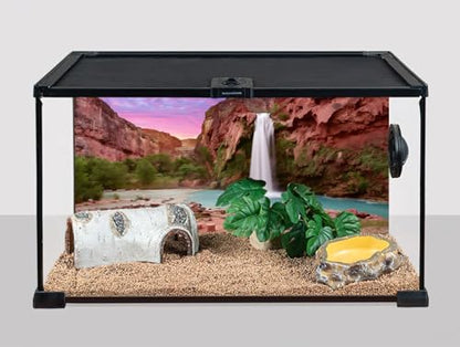 48X24 Inch Mountain Waterfall Sunset Vivarium Background - Natural Landscape Polyester Terrarium Backdrop for Reptile Habitat Decoration - size: 48X24in