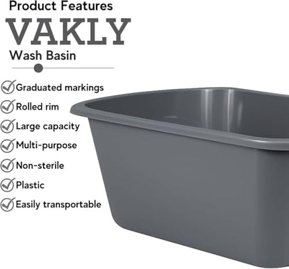 Vakly Plastic Wash Basin, 7 Qt, Rectangular, Graduated | Hospital bedside soaking tub, Portable washbasin, Washing & cleaning, Foot bath, Face cleansing, Dish washing, Laundry