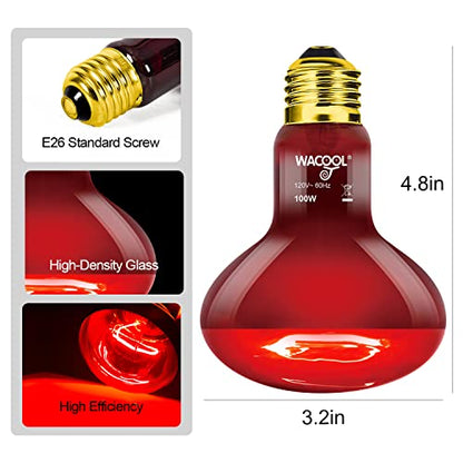 WACOOL 4 Pack Reptile Heat Lamp Bulbs,100W Infrared Basking Spot Light for Reptiles & Amphibians, Red Heat Lamp Bulb for Bearded Dragon Gecko Turtle Lizard (75, Watts)… - style: 100W-4 PACK