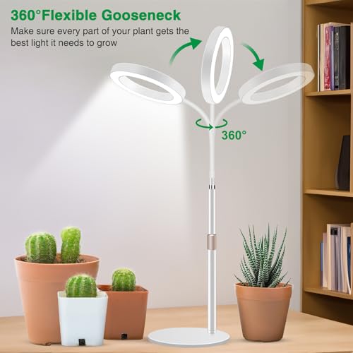 Aumtrly Desk Grow Light Full Spectrum with Base for Indoor Plants Growing | 80 LED, White Halo Design, 24.5-inch Height Adjustable, 6/12/16H Timer, 5 Dimming Levels, 3 Light Modes, Flexible Gooseneck - size: 1 head 24.5inch/white