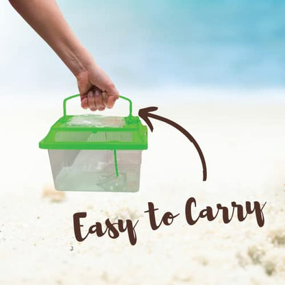 Needzo Portable Hermit Crab Tank, Plastic Carrier Cage with Lid and Handle, Small Terrariums for Reptiles, Crabs, Lizards, and More with Palm Tree Accessory, 8 inches