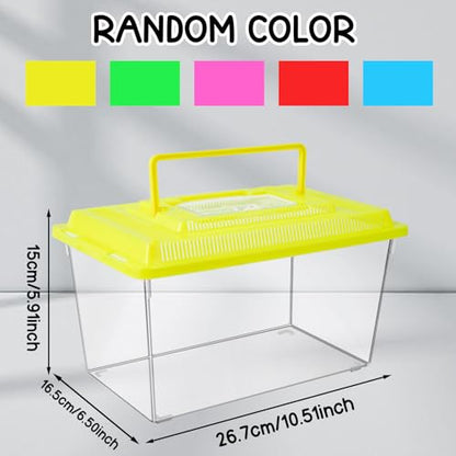 12Pcs Plastic Reptile Terrariums Carrier Cage, Tarantula Enclosure Breeding Box Hatching Container Transparent Fish Tank Turtle Aquarium with Random Color Lid for Lizards, XL(10.6" x 6.7" x 5.9") - size: XL