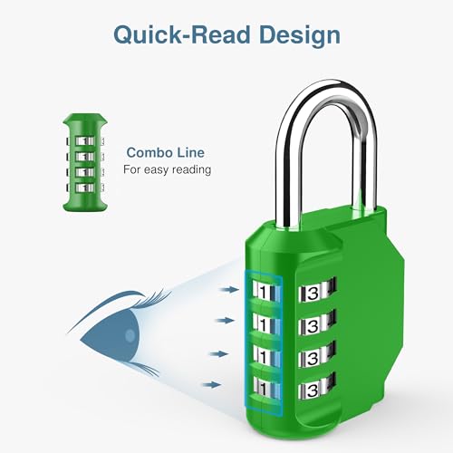 Puroma 1 Pack Combination Lock Locker 4 Digits Combo Padlock Gym Green | For School Gate Fence Toolbox Hasp Storage, Outdoor, Resettable, Weatherproof, Side Window, Crack Cut Resist, Hardened Steel - color: Green