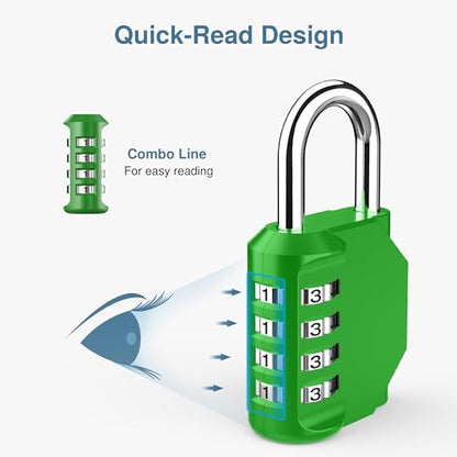 Puroma 1 Pack Combination Lock Locker 4 Digits Combo Padlock Gym Green | For School Gate Fence Toolbox Hasp Storage, Outdoor, Resettable, Weatherproof, Side Window, Crack Cut Resist, Hardened Steel - color: Green