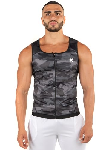 Kewlioo Men's Heat Trapping Zipper Sweat Enhancing Vest - Sauna Suit Shirt Compression Vest Shapewear Top for Gym Exercise - color: Gray Camo, size: 4X-Large-5X-Large
