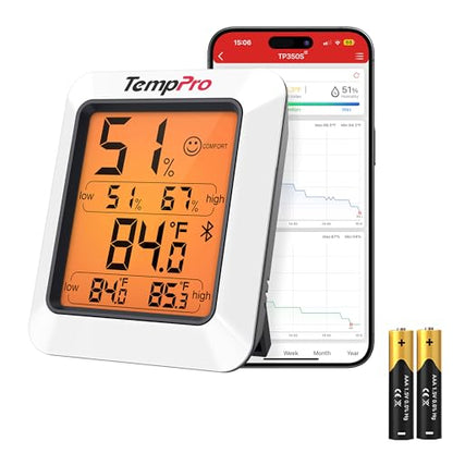 TempPro TempAir Bluetooth Hygrometer Thermometer for Greenhouse Up to 260ft | Room Indoor Thermometer Humidity Monitor, Humidity Meter Temperature Sensor with 2-Year Data Export&Large Backlit Display - size: Bluetooth