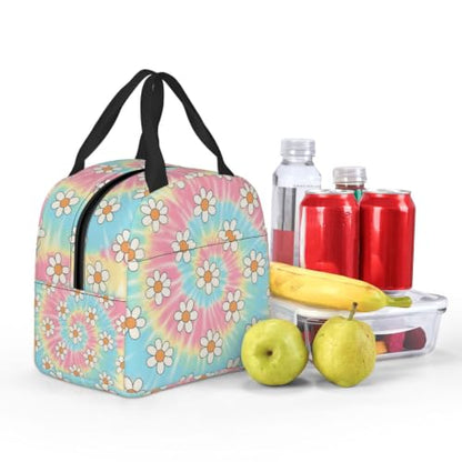 Adult Tie Dye Print Insulated Lunch Box Cooler | Tie Dye Daisy Print, Waterproof Nylon Thermal Tote, Lightweight Portable Cooler for Daily Commute - color: Pattern (699)
