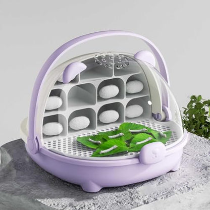 Silkworm Growth Box, Silkworm Breeding Box with Transparent Space Capsule Design, Portable Reptile Feeding Box Transparent Animal Habitat Cage with Handle (Purple) - color: Purple