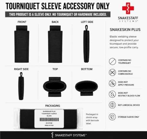 Snakestaff Systems Tourniquet Sleeve – Made in The USA | EDC Tourniquet Holder Pouch | Tactical TQ Holster Case for Duty Belt | Snakeskin Plus - color: Black, size: Regular (1")