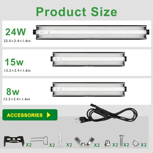 T5 HO UVB Lighting Kit, 8W Terrarium Hood with Detachable Curved Reflector, Desert 10.0 UVB T5 Lamp (24 Watts) - size: 24 Watts