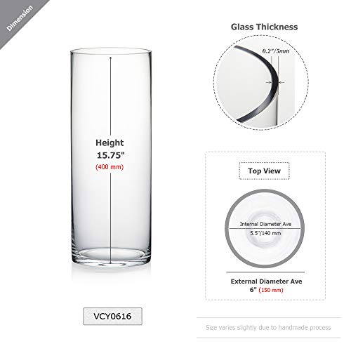 WGV Cylinder Vase, Width 6", Height 16", Clear Glass Container Terrarium Candle Holder for Wedding Centerpiece, Party Event, Home Office Decor, 1 Piece - size: 6"x16"H