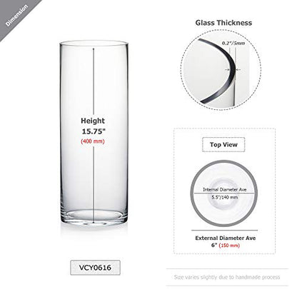 WGV Cylinder Vase, Width 6", Height 16", Clear Glass Container Terrarium Candle Holder for Wedding Centerpiece, Party Event, Home Office Decor, 1 Piece - size: 6"x16"H