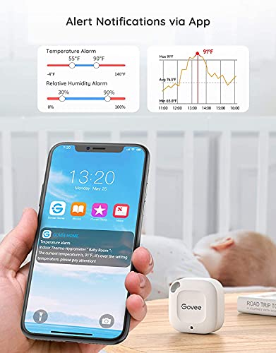 Govee Smart Bluetooth Thermometer Hygrometer H5074, Mini Humidity Sensor | Monitor temp/humidity with alerts, 262ft range. Export 2-yr data, precision sensor, portable. For greenhouse & incubators