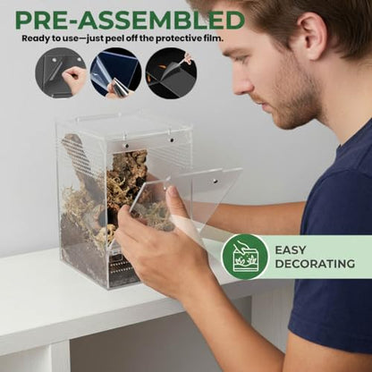 Jumping Spider Enclosure, Acrylic Tarantula Enclosure, 6x6x9 Inch Insect Terrarium with 2 Magnetic Doors, Pre-Assembled Reptile Habitat for Gecko, Mantis, Snail, Lizard, Frog, Hermit Crab, Hatchlings - size: 6x6x9inch