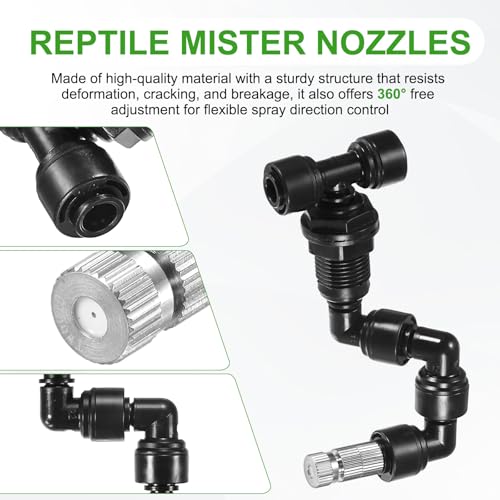 M METERXITY 2-Pack Reptile Mister Nozzles, 0.6mm Pore Stainless Steel 1/4" Reptile Misting Spray Nozzle with Filter Plug for Terrarium/Vivarium, 360 Degree Adjustable Nozzle [Black]