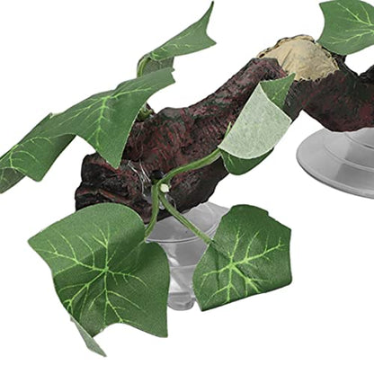 TITA-DONG Reptile Corner Branch, Hanging Terrarium Plant with Suction Cup, Aquarium Resin Ornament for Amphibian Lizard Snake Climbing, Leopard Gecko Tank Accessories Habitat Decor