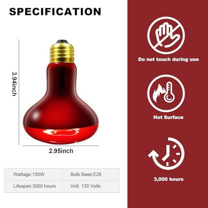 MIXJOY 150W Infrared Heat Lamp Bulbs, 2 Pack Reptile Infrared Heat Emitter Red Heat Lamp Bulbs Basking Light Bulbs for Reptiles, Bearded Dragon, Lizard, Tortoise, Chickens, Pets - style: 150W Infrared Bulbs