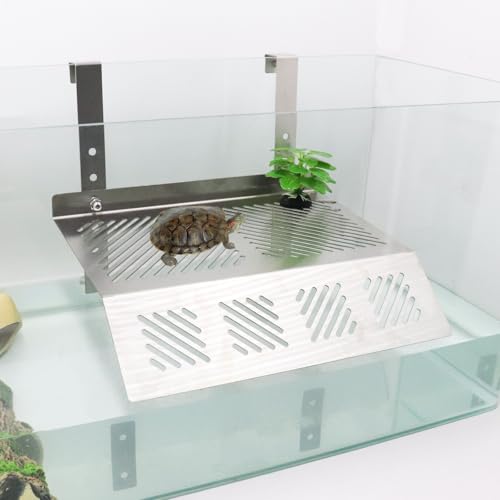 Turtle Tank Accessories, Height Adjustable Stainless Steel Hanging Basking Platform with Ramp, Tortoise Habitat Accessories, Turtle Basking Platform, Tortoise Climbing Ramp