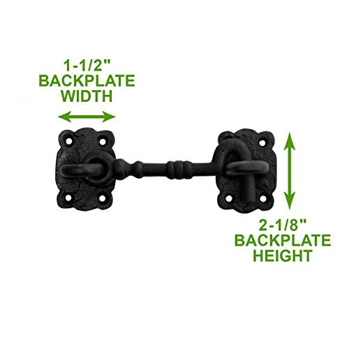 Renovators Supply Manufacturing Door Latch Lock 5.5 in. Black Wrought Iron Hook and Eye Latch for Door with Mounting Hardware - size: 5.5-inch