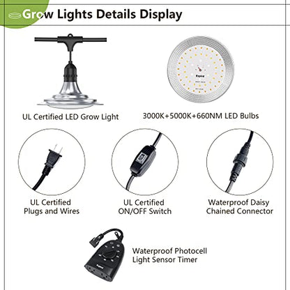 Outdoor LED Grow Light with Timer, 12-Light Full Spectrum Grow Light Strip, Waterproof Plant Lamps, UL Certified String Grow Lights for Greenhouse Garden, 41FT Light for Veg Seedling Flower - size: 12 Light with Timer
