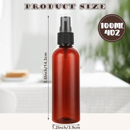 ABuff 60 Pack Plastic Spray Bottles 4oz Small Empty Fine Mist Spray Bottles Amber Clear Bottles for Essential Oils, Bath, Beauty, Hair & Cleaning, Small Sprays Bottle for Travel, With 10 Funnels