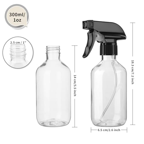 Arkeiliy 2-Pack Leakproof Spray Bottles (300ml/10oz) - Adjustable Nozzle for Fine Mist & Jet Stream | Premium Refillable Plastic Bottles for Hair Styling, Plant Misting, Cleaning Solutions (Clear) - color: Clear
