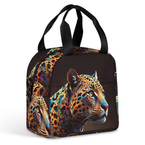 Glittery Leopard Lunch Bag for Women Men | Insulated Lunch Box Leakproof Food Meal Containers Reusable Foldable 6L Capacity Lunch Tote Bags for Work Picnic Travel - color: style-18