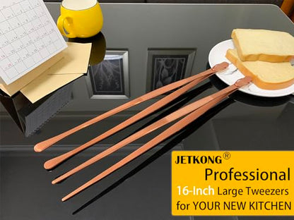 JETKONG 2 Pcs 16-Inch Extra-Large Kitchen Tweezers and Tongs - Giant Stainless Steel Food Tweezers - Rose Gold - color: Rose Gold, size: 16+16 Inch
